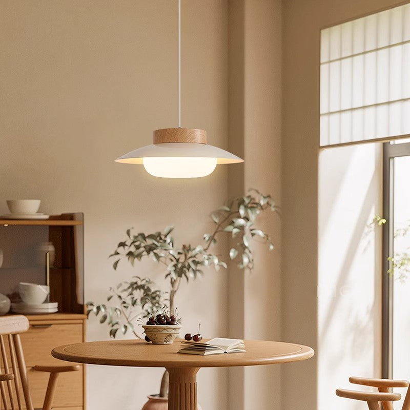 Cream wood pendant light cluster set with built-in LED N-Lighten