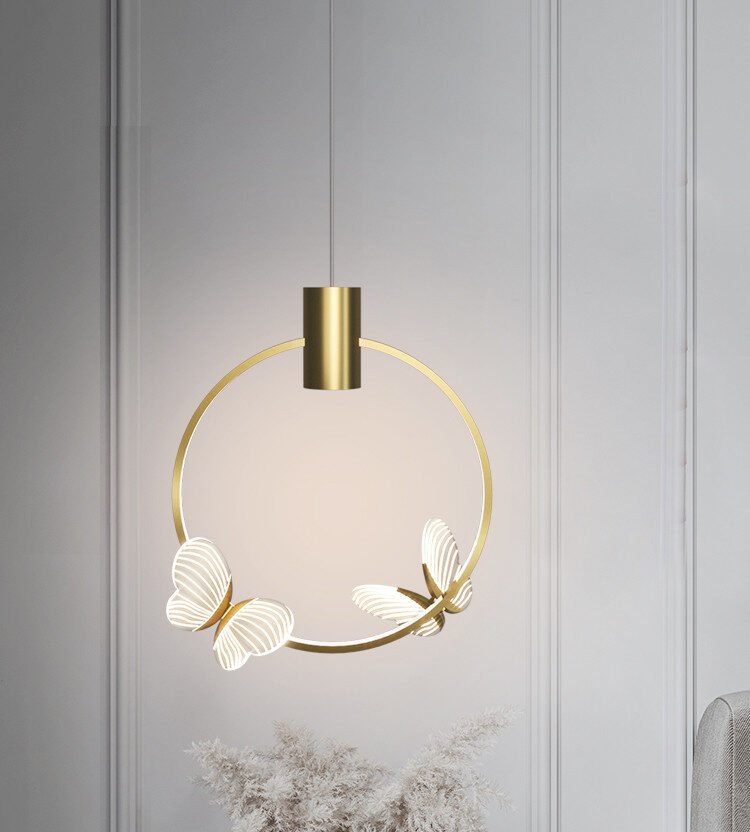 Aurora Butterfly Gold Pendant Lamp | N - Lighten | Built - in LED Glow for Bedroom & Living Room - N - Lighten