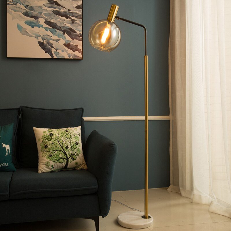 Aurum Orbit Floor Lamp | N - Lighten | Amber Glass & Marble Base for Living Rooms - N - Lighten