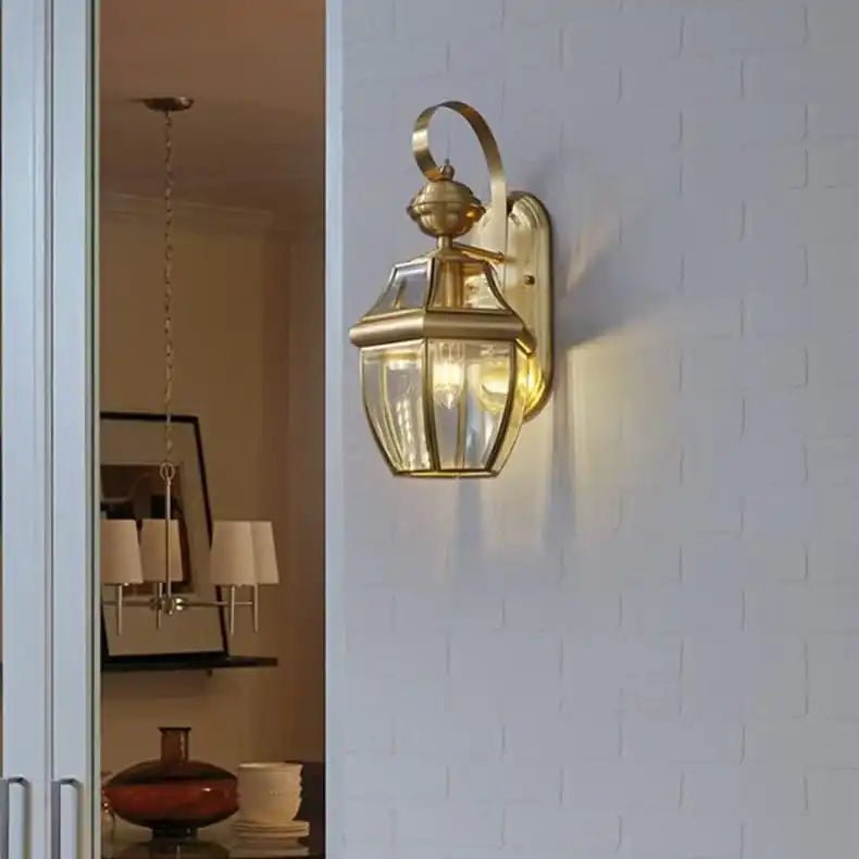 BrassSquare Guard Wall Lamp | N - Lighten | Waterproof Glass Shade for Outdoor Entryways - N - Lighten