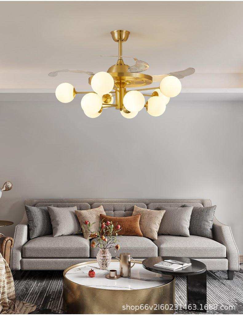 Retractable blade gold fan chandelier detail N-Lighten