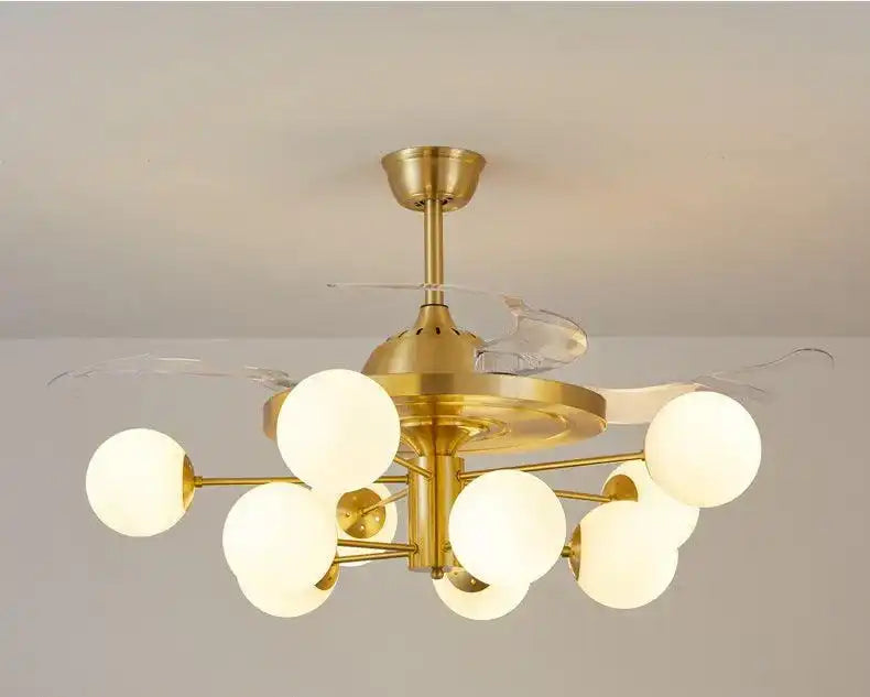 Gold fan chandelier ceiling mounted view N-Lighten