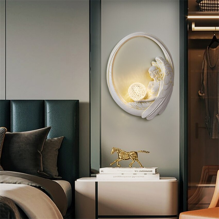 Lunar Halo wall lamp angle view angel white finish N-Lighten