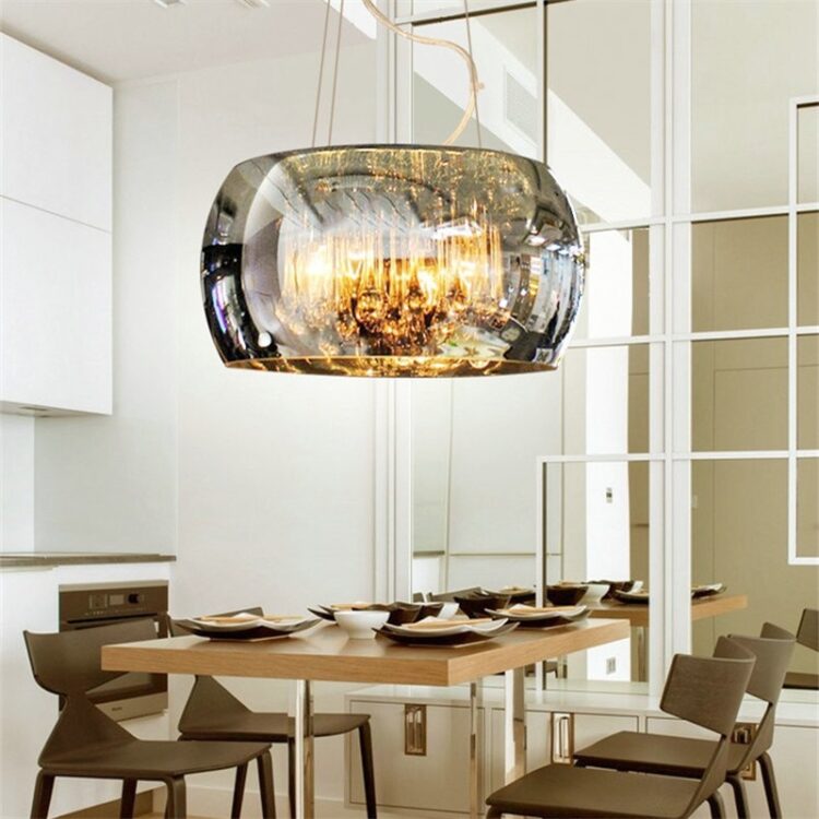 Clear crystal pendant light angled view clear finish N-Lighten