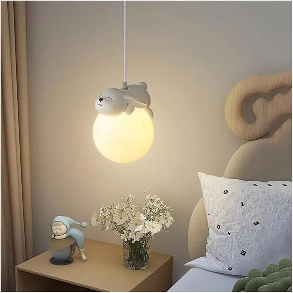 Nursery pendant lamp with bunny moon glow N-Lighten