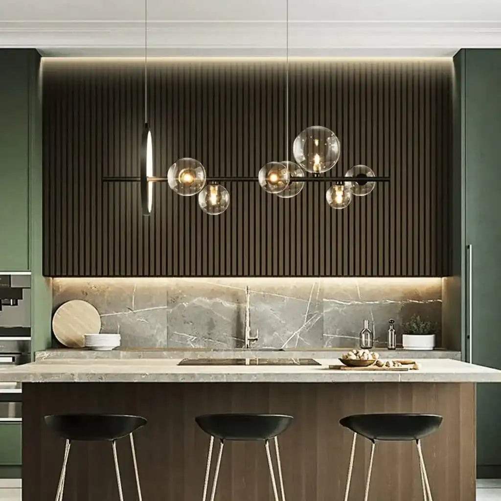 Bubble glass cluster chandelier detail clear finish N-Lighten