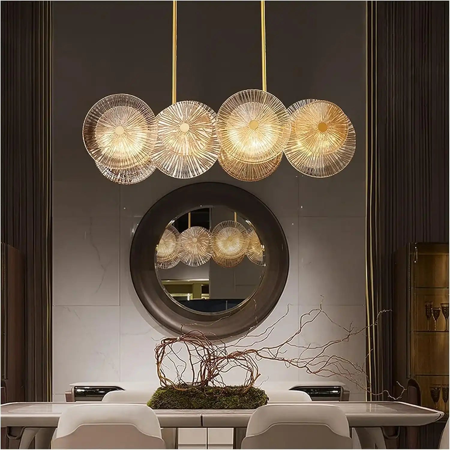 Brass Pendant Light linear oval pendant hanging rods N-Lighten