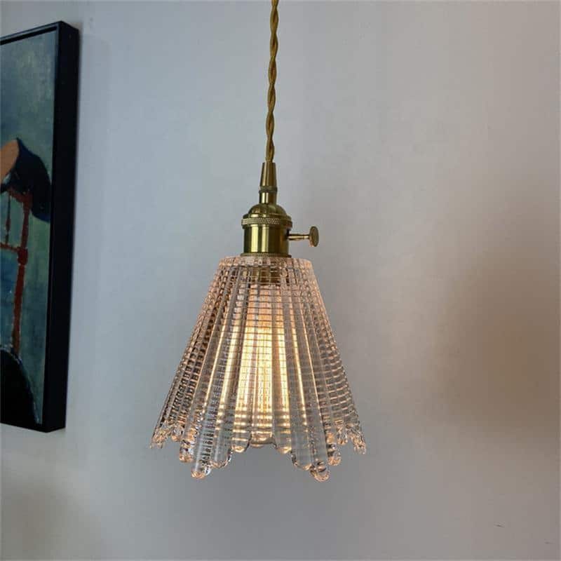 Small amber glass pendant lamp brass tone hardware N-Lighten