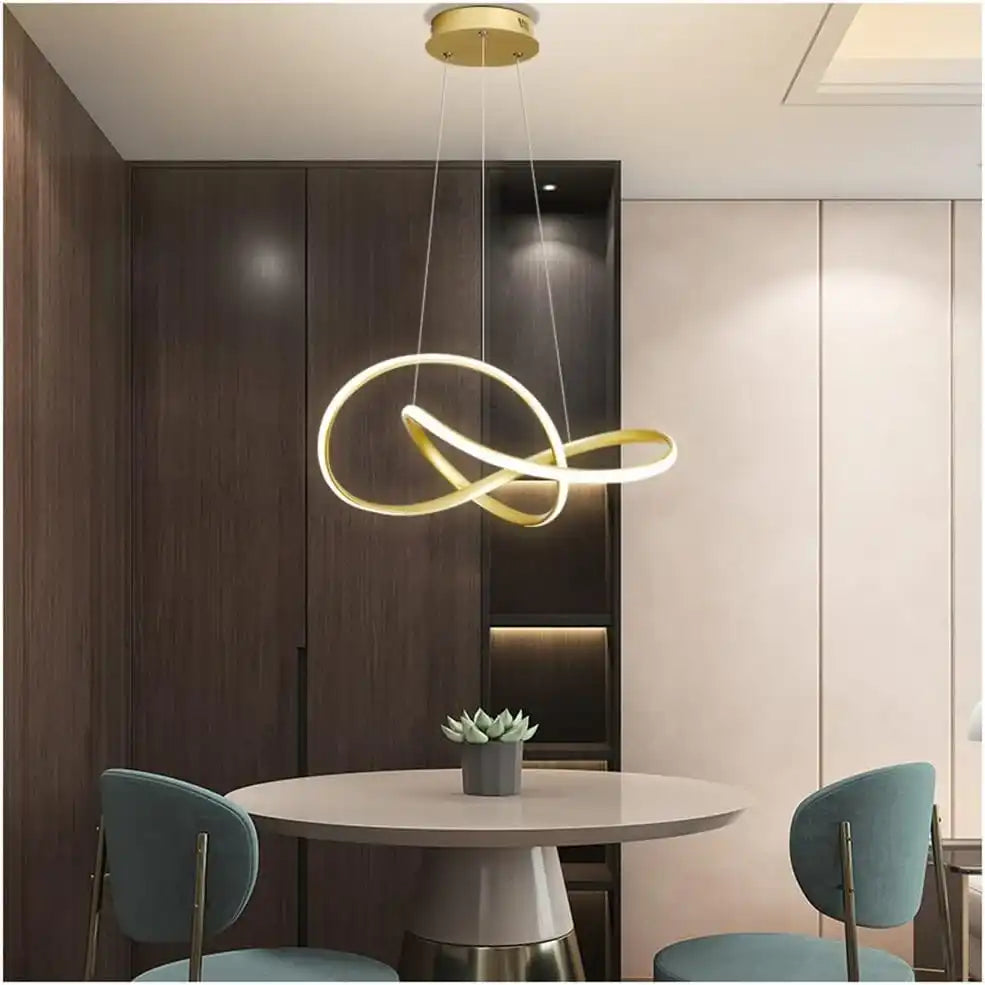 Gold pendant light modern LED ring chandelier side view N-Lighten