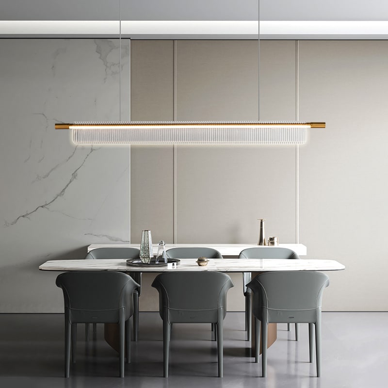 Modern bronze linear chandelier with acrylic LED diffuser by N-Lighten