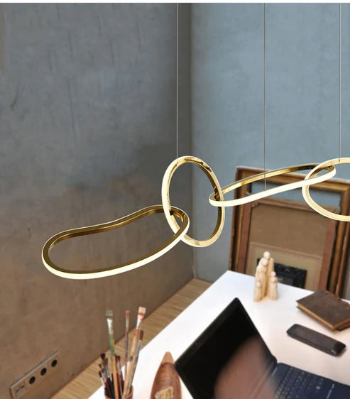 Gold ring chandelier close-up gold finish N-Lighten