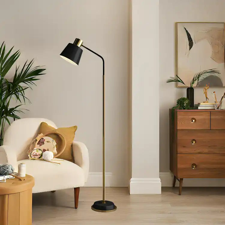 ArcShade floor lamp angle view - black finish - N-Lighten