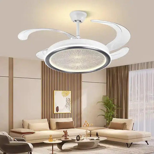 AeroVeil White Fan Chandelier | N - Lighten | Retractable ABS Blades for Living Rooms & Bedrooms - N - Lighten