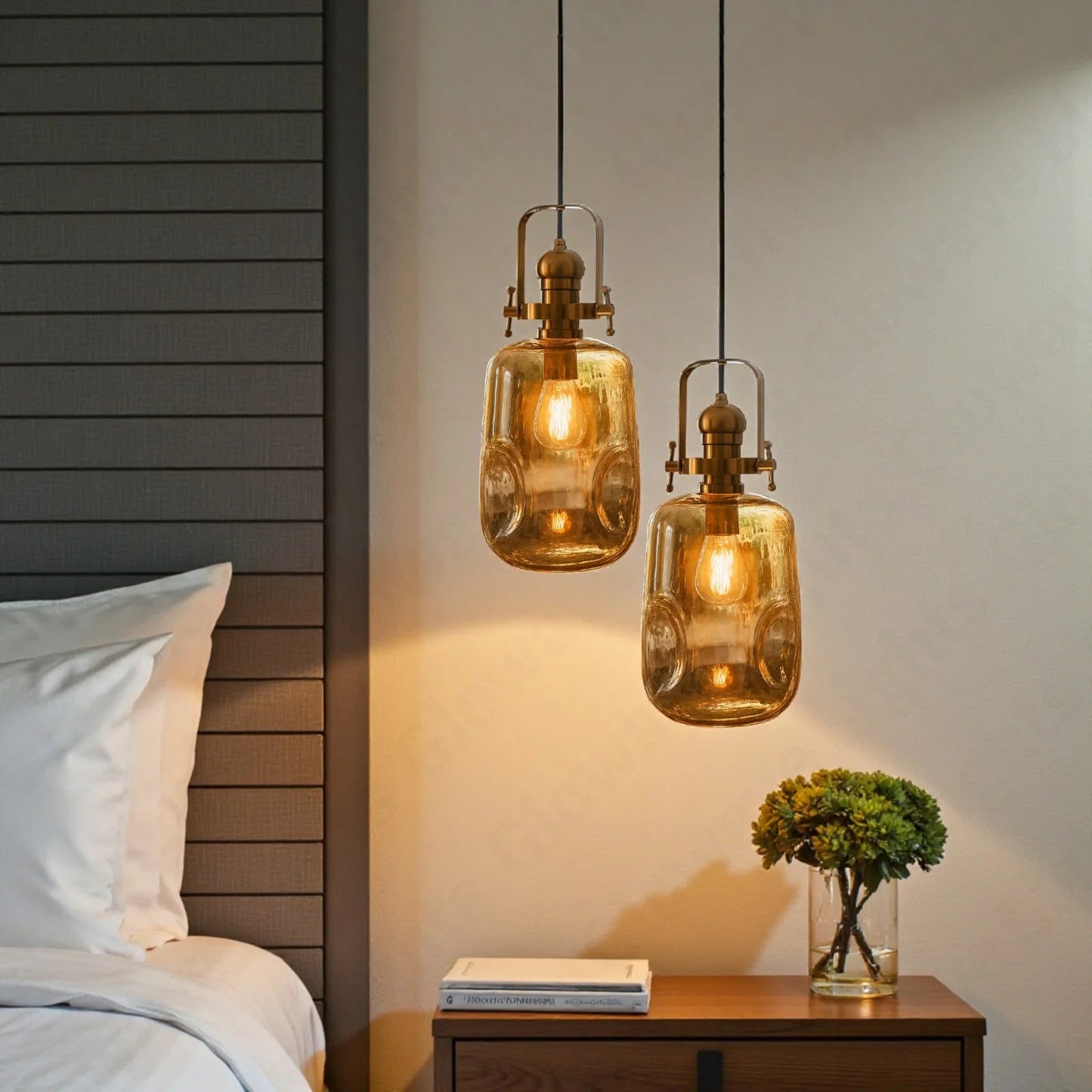Amber Halo Pendant Lamp | N - Lighten | Warm White Glow for Bedside & Foyer - N - Lighten