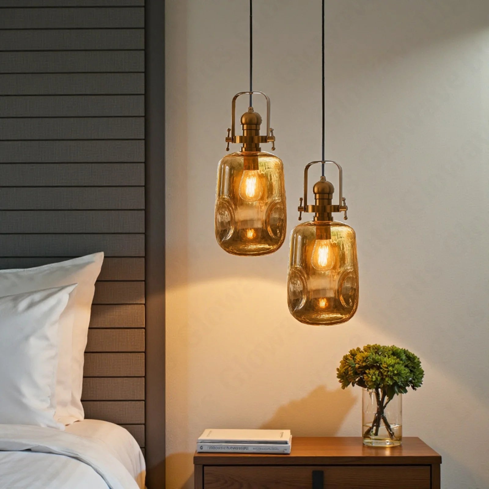 Amber Halo Pendant Lamp | N - Lighten | Warm White Glow for Bedside & Foyer - N - Lighten