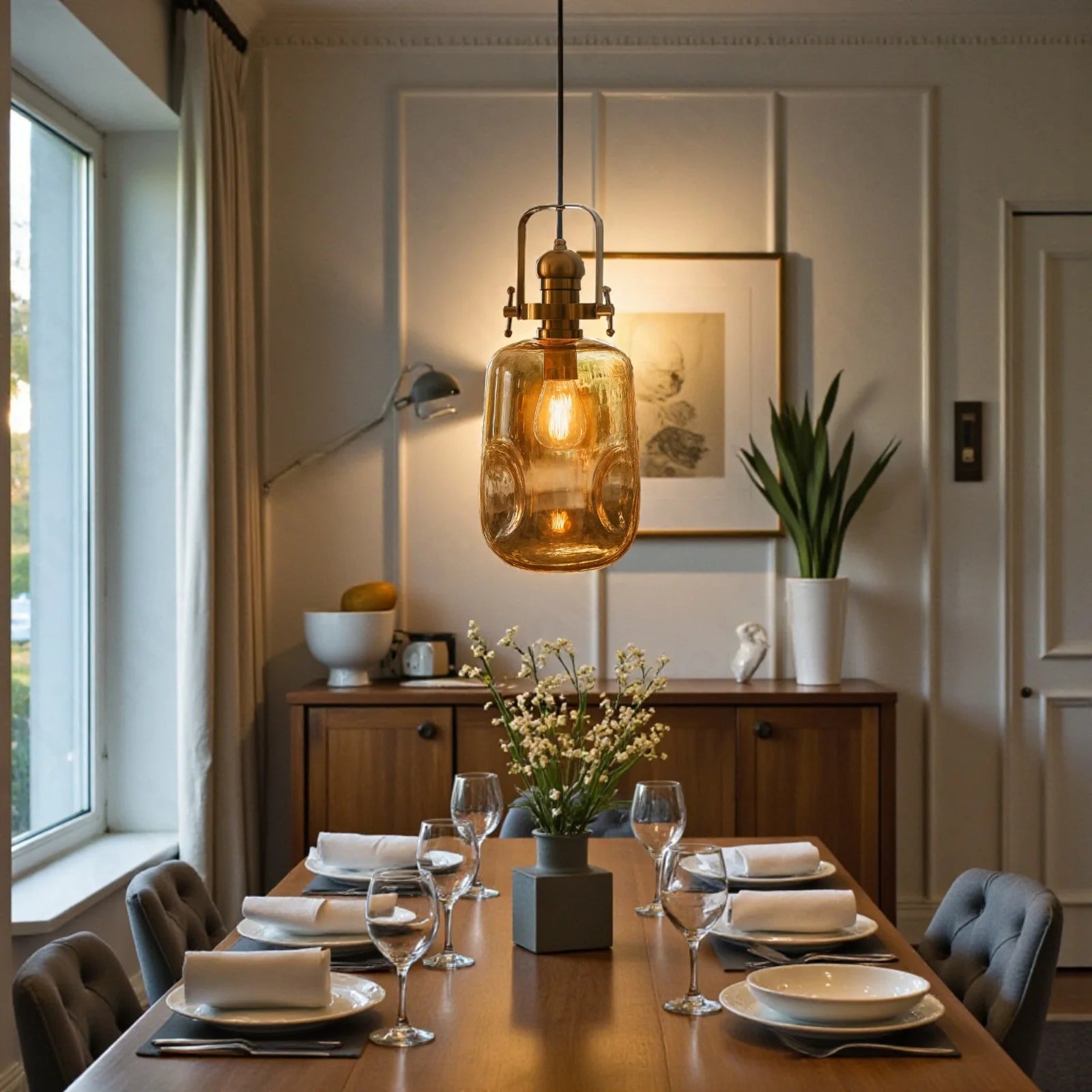 Amber Halo Pendant Lamp | N - Lighten | Warm White Glow for Bedside & Foyer - N - Lighten