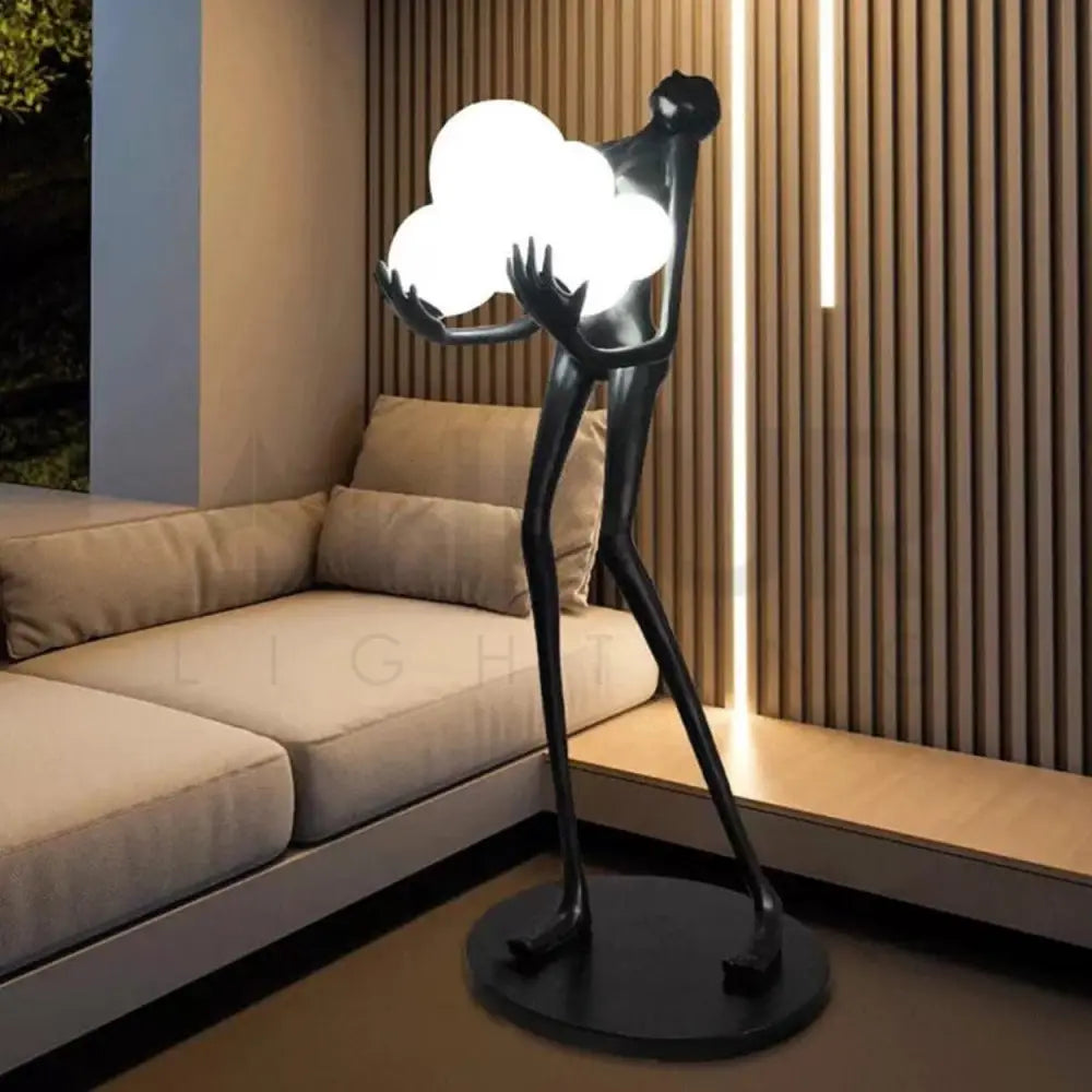 Black sculpture lady floor lamp with globes black finish N-Lighten