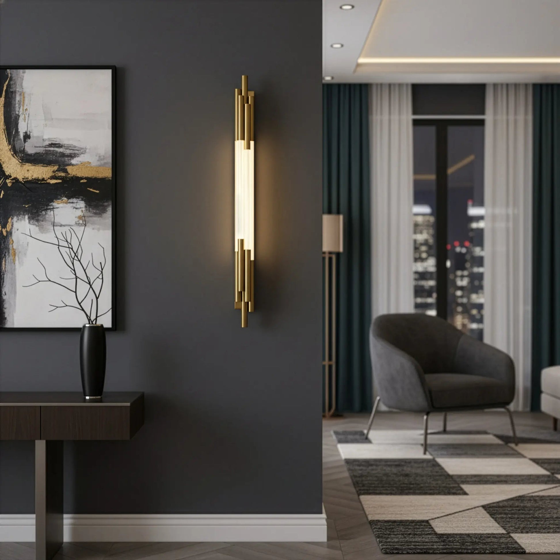 Aureate Column Gold Wall Lamp | N - Lighten | Architectural Glow for Living Rooms & Hallways - N - Lighten