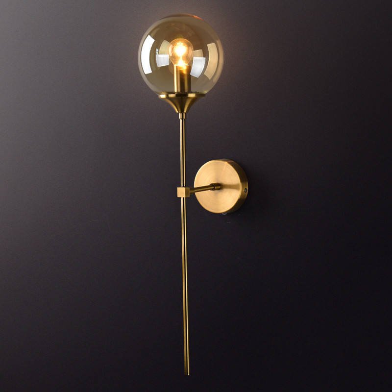 Aurelia Amber Wall Light | N - Lighten | Glass Globe E27 Sconce for Bedroom & Living Room - N - Lighten