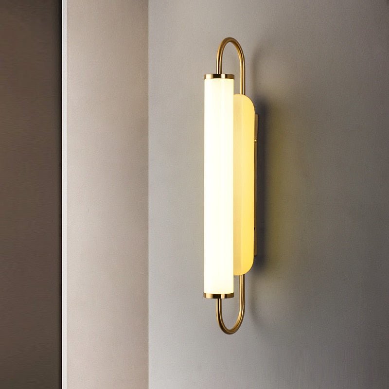 Aurelia Brass Wall Lamp | N - Lighten | Cylindrical Glass Shade for Living Rooms & Bedrooms - N - Lighten