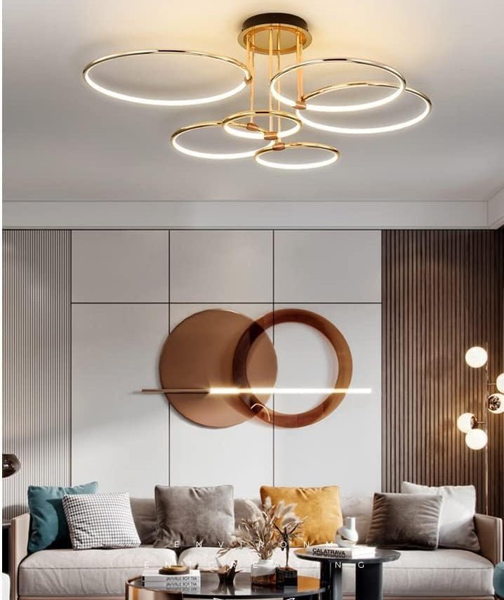 Aurelia Orbit Gold Ceiling Light | N - Lighten | 6 - Ring LED Glow for Living Room & Bedroom - N - Lighten