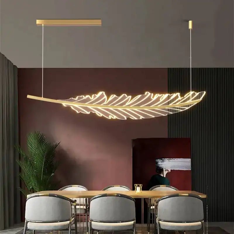 Aurum Leaf Linear Chandelier | N - Lighten | 3 - in - 1 LED for Dining & Living - N - Lighten