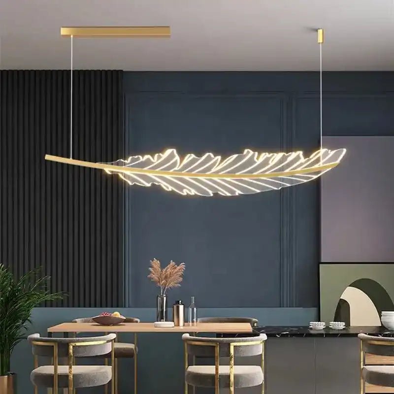Aurum Leaf Linear Chandelier | N - Lighten | 3 - in - 1 LED for Dining & Living - N - Lighten