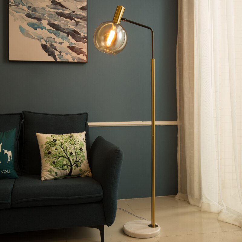 Aurum Orbit Floor Lamp | N - Lighten | Amber Glass & Marble Base for Living Rooms - N - Lighten