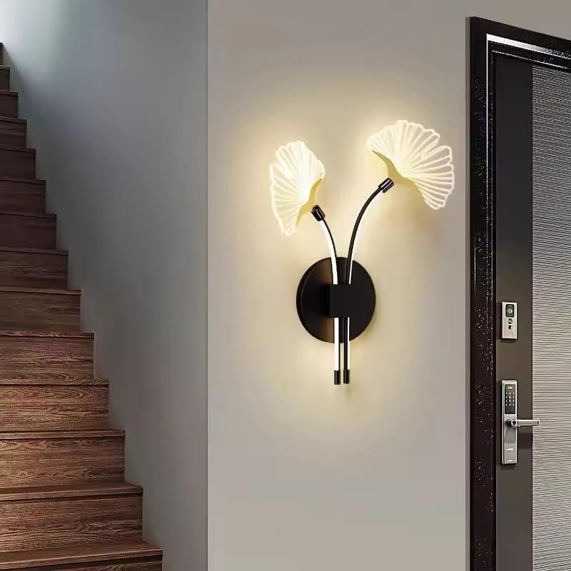 Ginkgo Duo Black Wall Sconce | N - Lighten | Tri - Color LED for Hallways & Bedrooms - N - Lighten