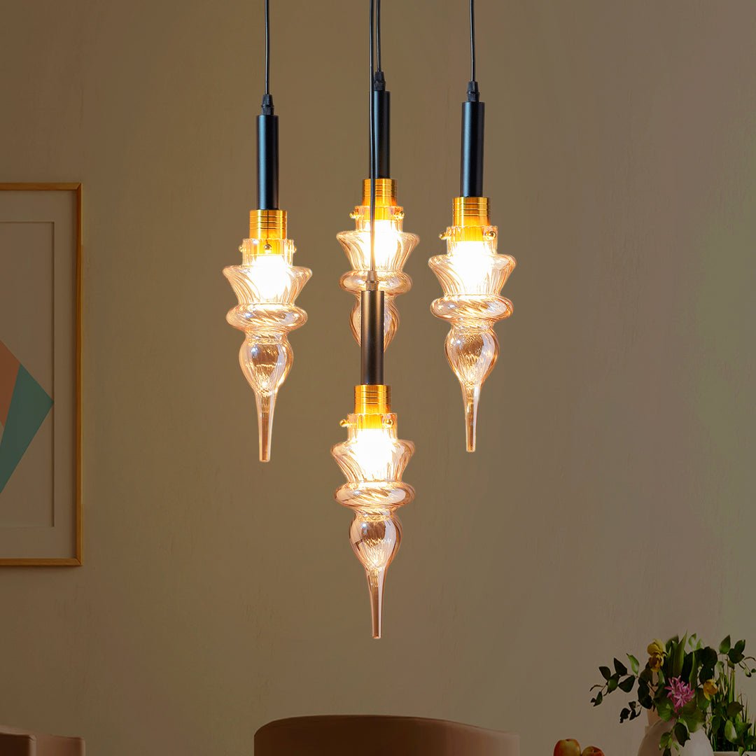 Montefino Aura Pendant Light | N - Lighten | Amber Glass Glow for Dining & Foyer - N - Lighten