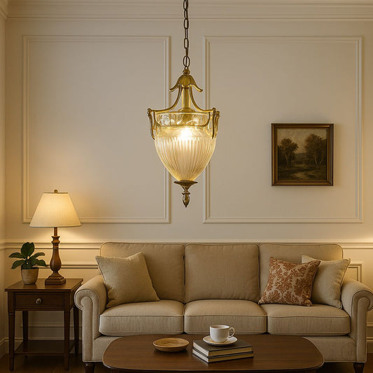 Regalia Crystal Brass Pendant Light | N - Lighten | Vintage sparkle for foyer & dining - N - Lighten