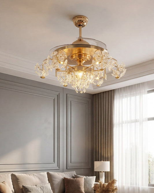 Regalia Crystal Fan Chandelier | N - Lighten | Remote - Control Dimmable LED for Living Room & Bedroom - N - Lighten