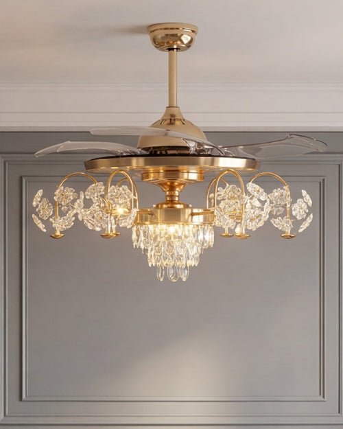 Regalia Crystal Fan Chandelier | N - Lighten | Remote - Control Dimmable LED for Living Room & Bedroom - N - Lighten