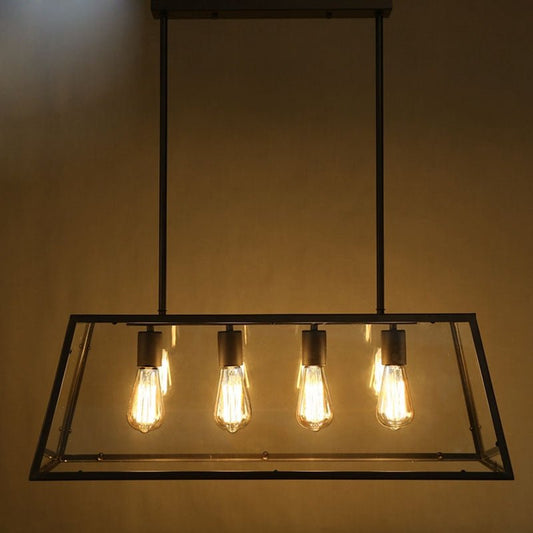 Rustic Glassbox Chandelier | N - Lighten | Vintage iron & glass for dining & restaurants - N - Lighten