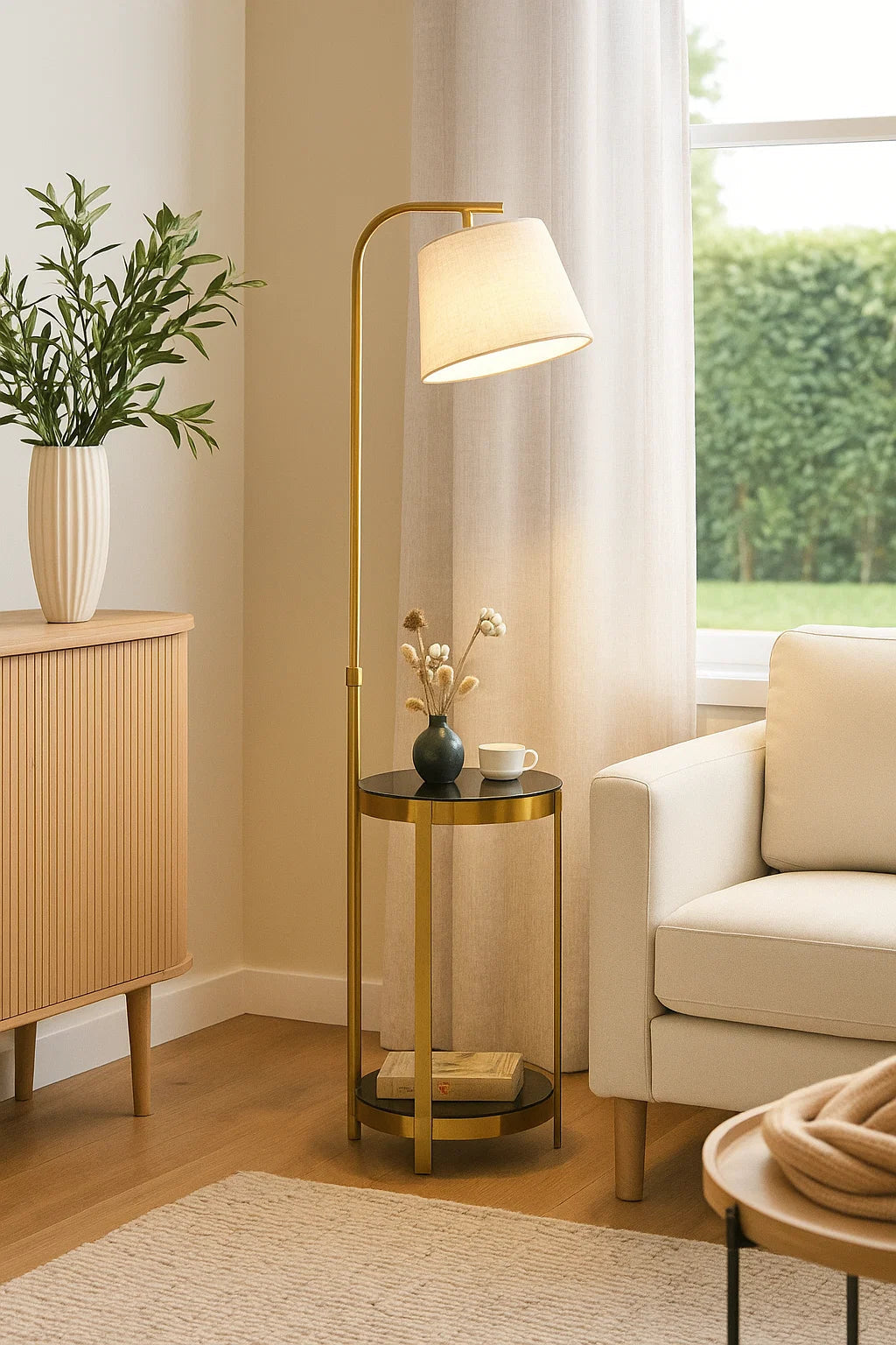 Minimalist integrated shelf table lamp by N-Lighten