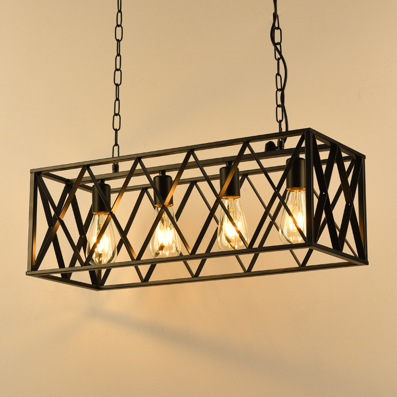 Nordic industrial style retro grid cage chandelier