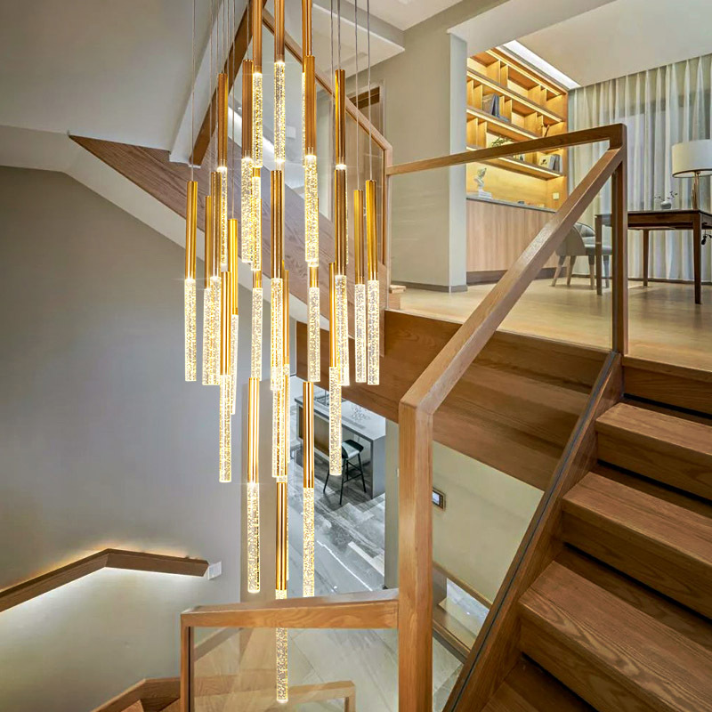Cross-border special for Nordic light luxury LED crystal bubble column chandelier duplex building hollow living room stairwell long chandelier