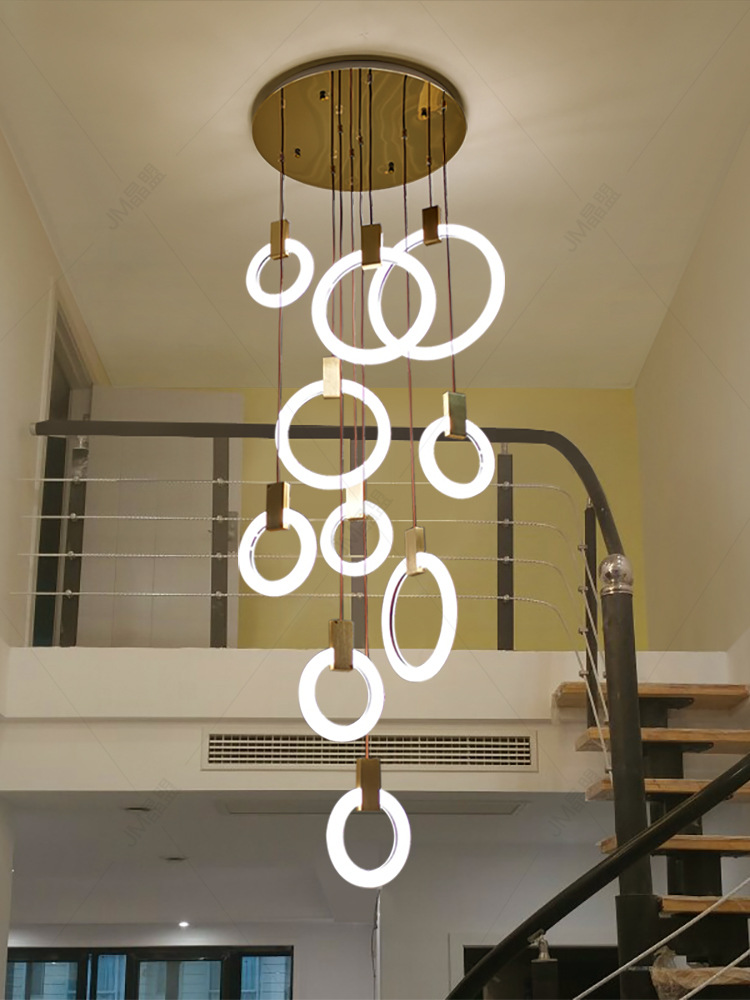 Revolving staircase chandelier creative personality modern minimalist villa Nordic long chandelier golden duplex stairwell chandelier-10 heads