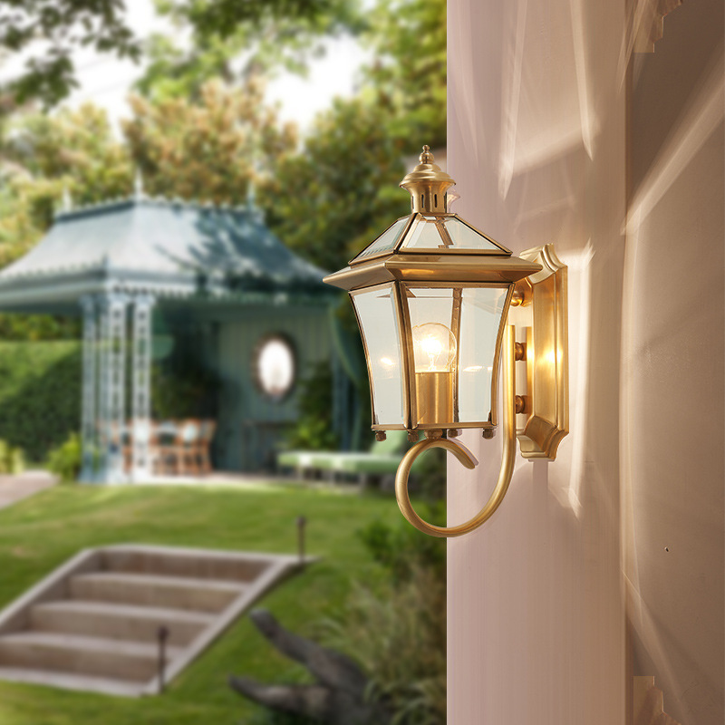 N-Lighten treaditional golden glass outdoor porch LED gate wall light ...