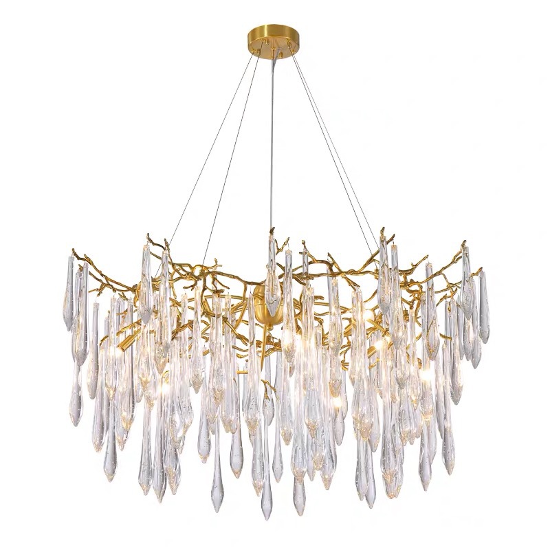 All copper branch chandelier living room chandelier atmosphere villa Portugal creative personality postmodern light luxury crystal chandelier