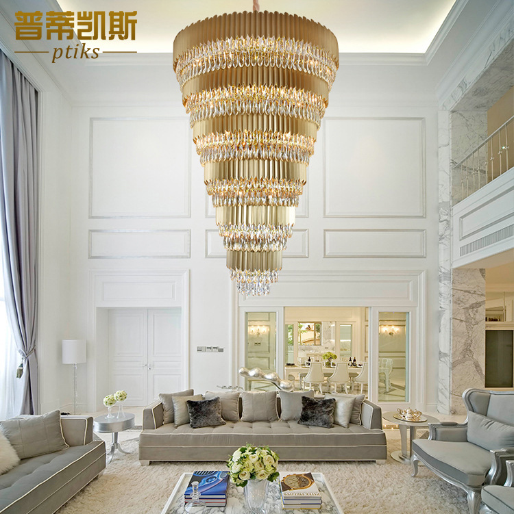 luxury multilevel living room long crystal chandelier-1000X1600