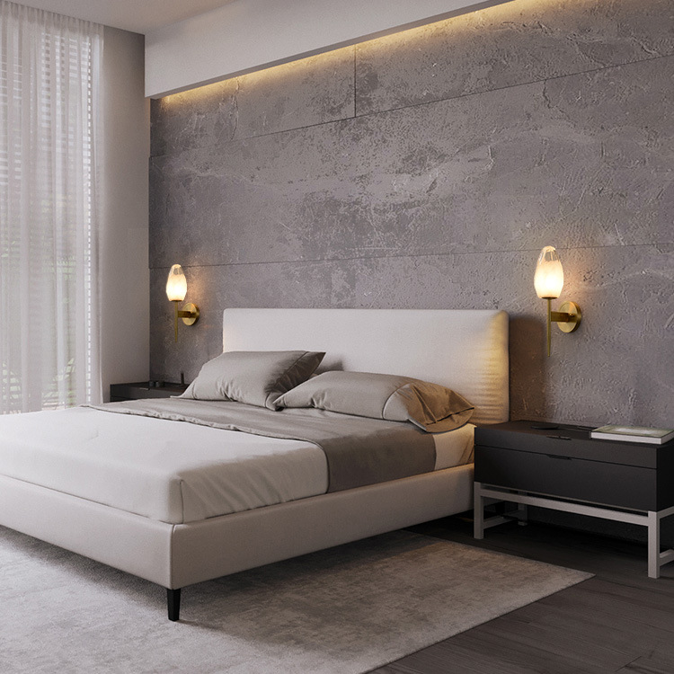 Light luxury bedroom bedside wall lamp Nordic golden creative personality villa model post-modern crystal living room wall lamp