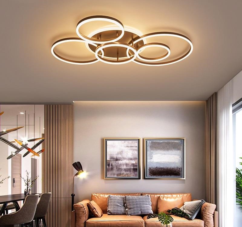 Modern Round Design Ceiling Lights For Living Room Bedroom Gold White Coffee Painted Circle Rings Lighting Fixture Lamp