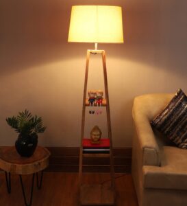 Kwan Beige Fabric Shade Floor Lamp with Natural Base