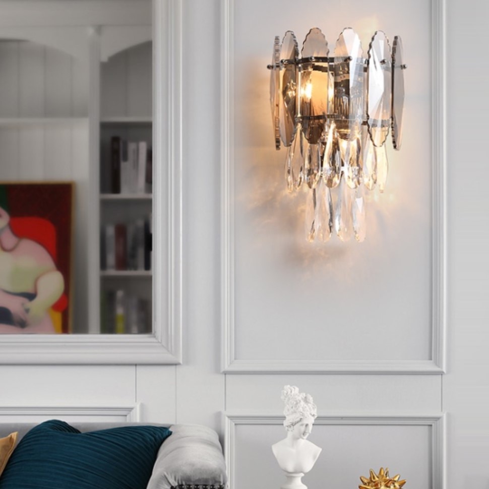 Bulb Not Included Modern Style Crystal Pendant Wall Lamp Bedroom Aisle Living Room Wall Light Holder E14 Socket Annstory Wall Lamp Silver 