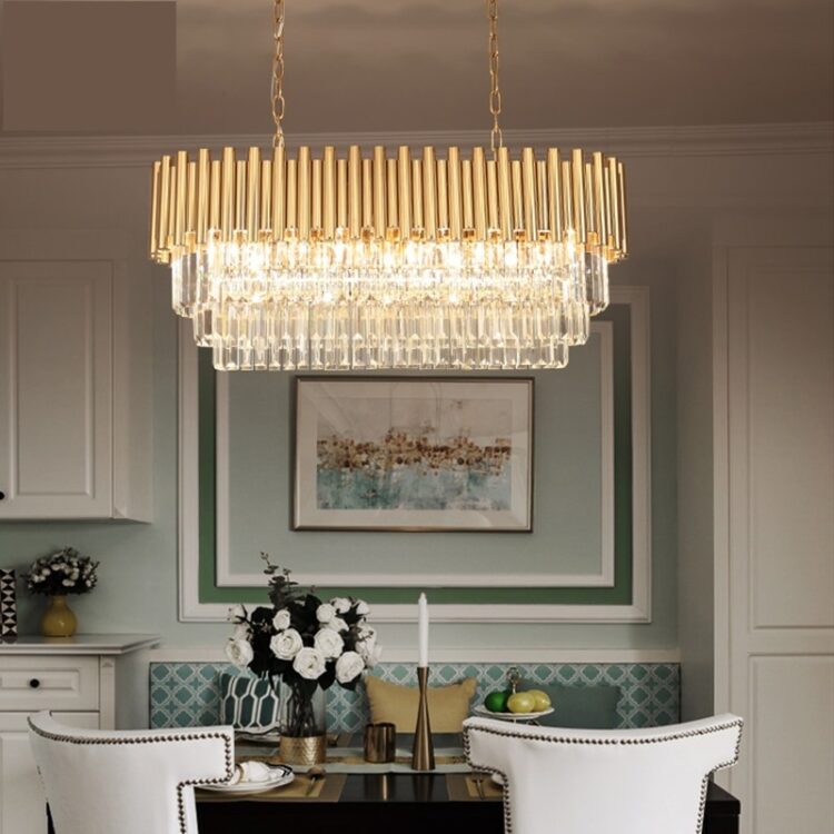Modern Rectangle Crystal Chandeliers Lighting American Style LED Metal Lustre Lamp for Living Room Bedroom Dining Room 1
