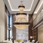 Top luxury Crystal Staircase Chandelier Lighting Villa Lobby Hotel Large Decoration Hanging Lamps Black Stainless Steel Light 3