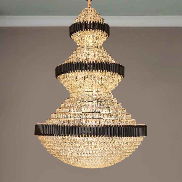 Top luxury Crystal Staircase Chandelier Lighting Villa Lobby Hotel Large Decoration Hanging Lamps Black Stainless Steel Light 2
