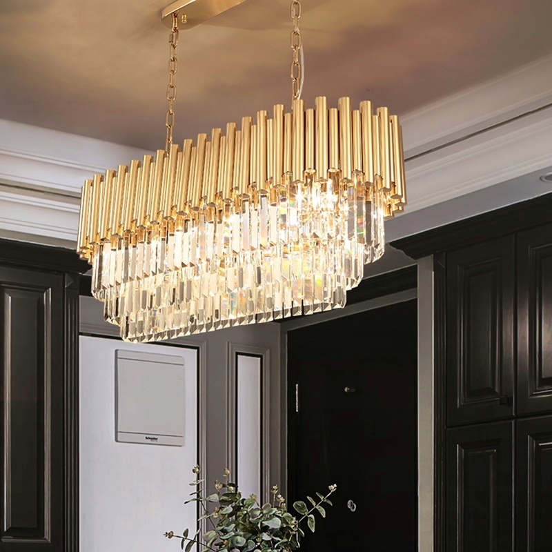 Modern Rectangle Crystal Chandeliers Lighting American Style LED