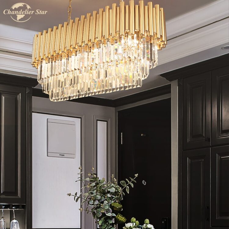 Modern Rectangle Crystal Chandeliers Lighting American Style LED Metal Lustre Lamp for Living Room Bedroom Dining Room 3